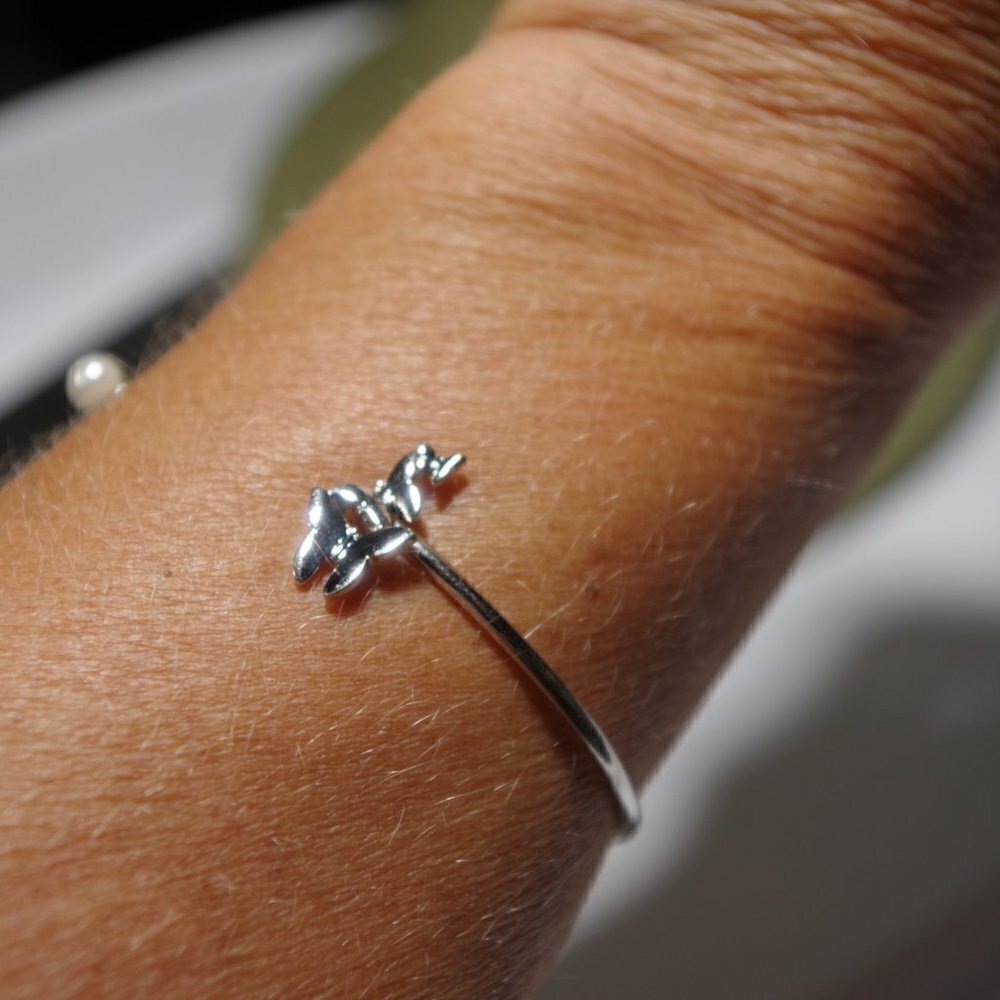Women`s silver tone cuff bracelet butterfly faux p